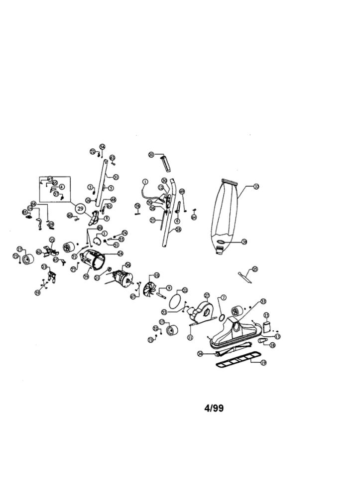 Assembly Schematic Diagram and Parts List for 2000  Dirt Devil Upright Vacuum